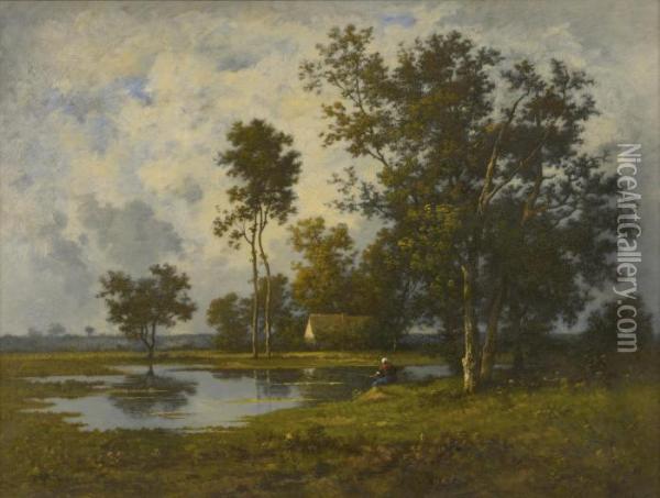 Landscape With A Quiet Pool Oil Painting - Leon Richet