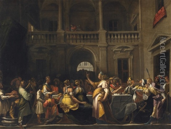 A Banquet Oil Painting - Pier Francesco (il Morazzone) Mazzuchelli