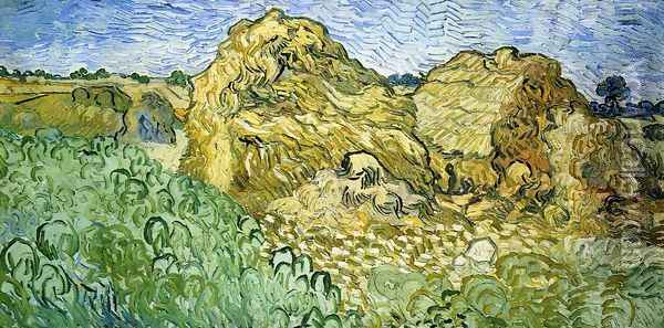 Field with Stacks of Wheat Oil Painting - Vincent Van Gogh