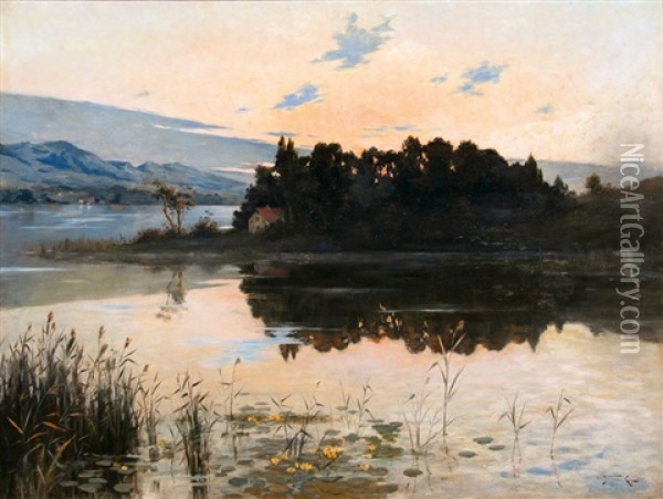 Abendstille Am Chiemsee Oil Painting - Albert Joseph Franke