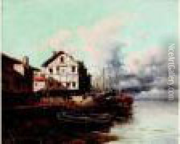 Barques De Pecheurs Dans Le Port De Honfleur Oil Painting - Emile Godchaux
