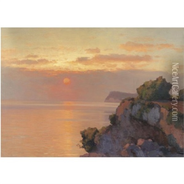Sunset Over The Sea Oil Painting - Alexei Vasilievitch Hanzen