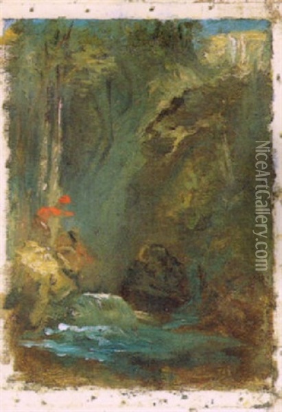 La Cascade Oil Painting - Paul Huet