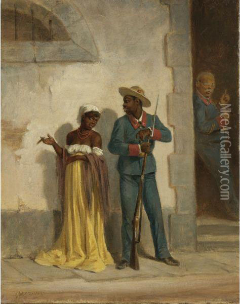 Tipos Populares (soldado Con Mulata) Oil Painting - Victor Patricio Landaluze