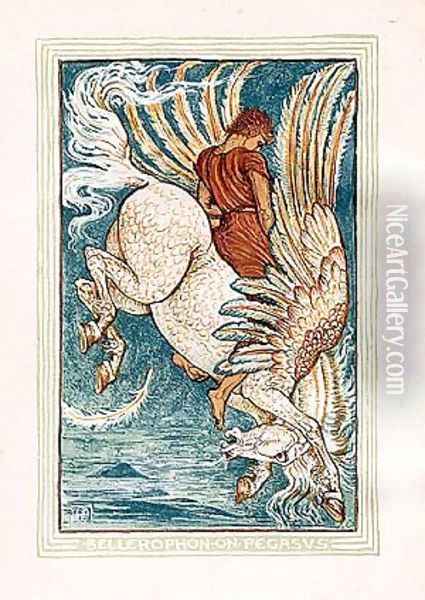 Bellerophon on Pegasus Oil Painting - Walter Crane