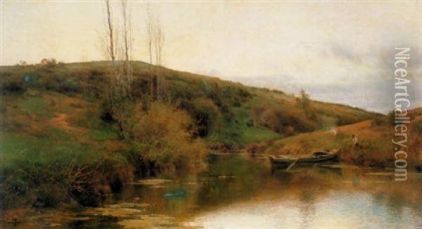 Stream And Meadows Oil Painting - Emilio Sanchez-Perrier