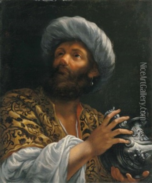 Head Of A Bearded Man, Probably One Of The Magi Oil Painting - Giovanni Battista Gaulli