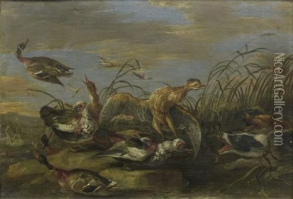 Chiens Et Volatiles Dans Un Paysage Oil Painting - Jan van Kessel the Elder