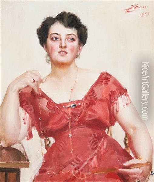 Kvinna I Rott - Fru Dagny Pineus Oil Painting - Anders Zorn