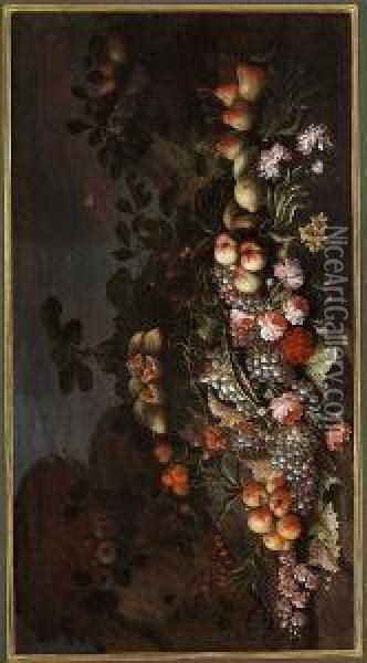Stilleben With Flowers And Fruit Oil Painting - Agostino Verrocchi