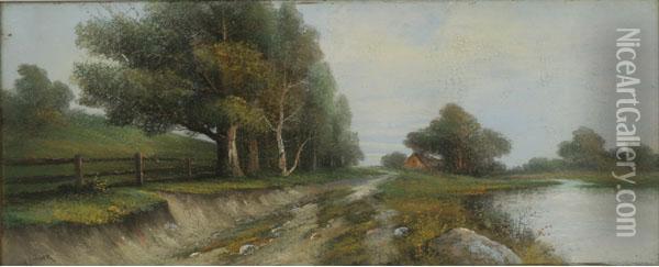 Summer Landscape With Country Road Oil Painting - Harry Linder