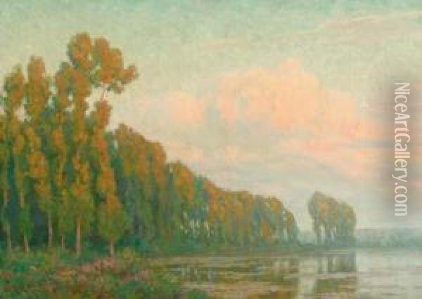L'etang A La Lisiere: Evening Falls Oil Painting - Pierre Abatucci