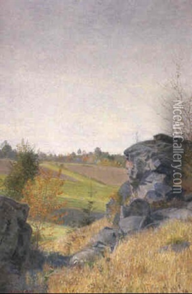 Landscape With Cliffs And Trees Oil Painting - Friedrich Koenig