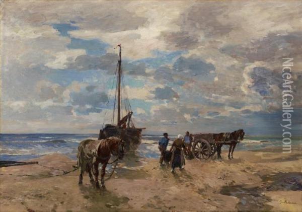 Fischer Am Strand Oil Painting - Gregor Von Bochmann