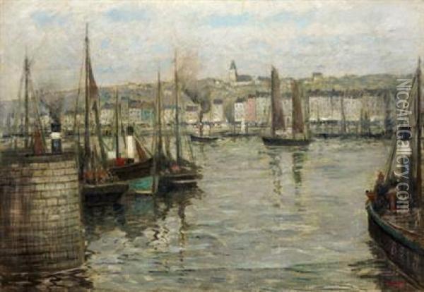 Fishing Boats In A Harbor Oil Painting - Henry Golden Dearth