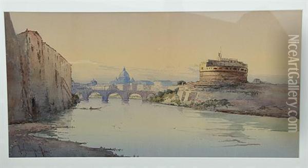 Castel Sant Angelo And St Peters From The Tiber Oil Painting - Vikentios Boccheciampe