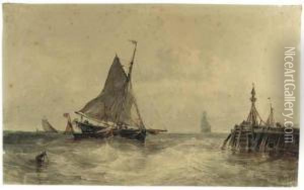 Sailing Vessels Approaching A Jetty Oil Painting - Mauritz F. H. de Haas