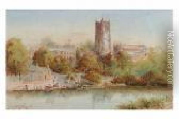 Chester From The River Dee Oil Painting - Augustus Osborne Lamplough