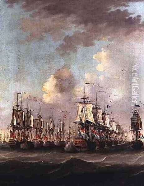 The Battle of Dogger Bank showing the Holland at the rear of the Dutch line with the frigate Amphitrite alongside 1781 Oil Painting - Engel Hoogerheyden