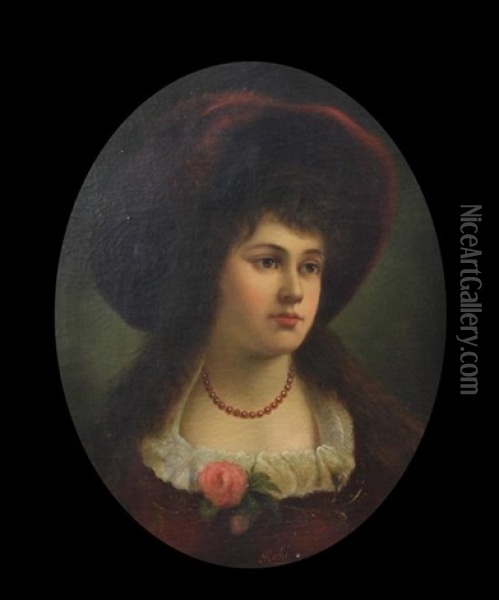 Portraits Of Elegant Ladies (a Pair) Oil Painting - Adele Riche