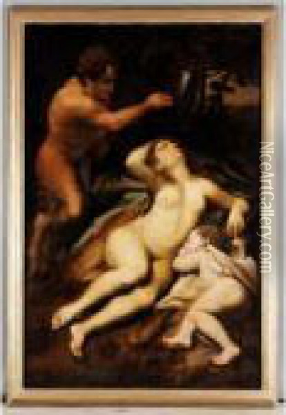 Venus And Cupid With A Satyr Oil Painting - Correggio, (Antonio Allegri)