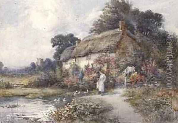 Thatched cottage Ringwood Hampshire Oil Painting - T. Noelsmith