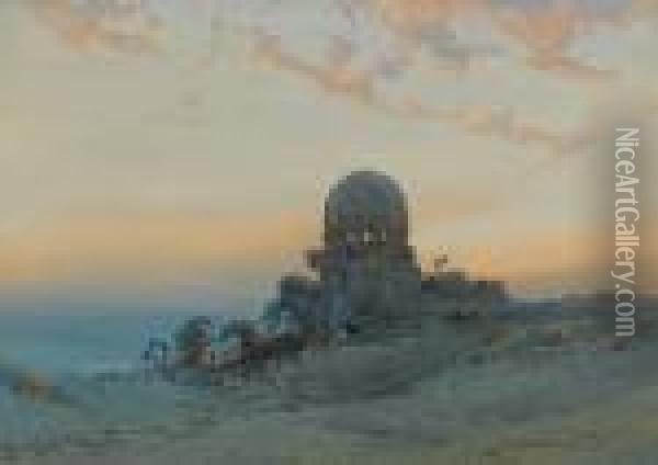 A Sheik's Tomb At Sunset Oil Painting - Augustus Osborne Lamplough