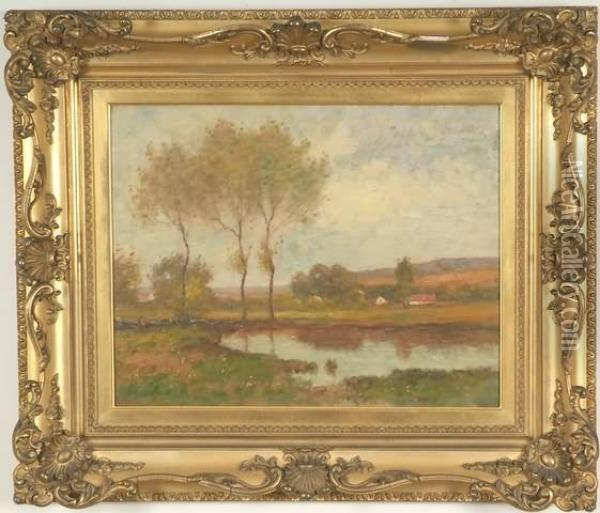 Pastoral Landscape, Stream And Farm Oil Painting - Max Weyl
