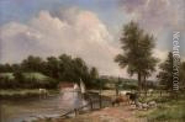 On The Medway Oil Painting - Alfred Vickers