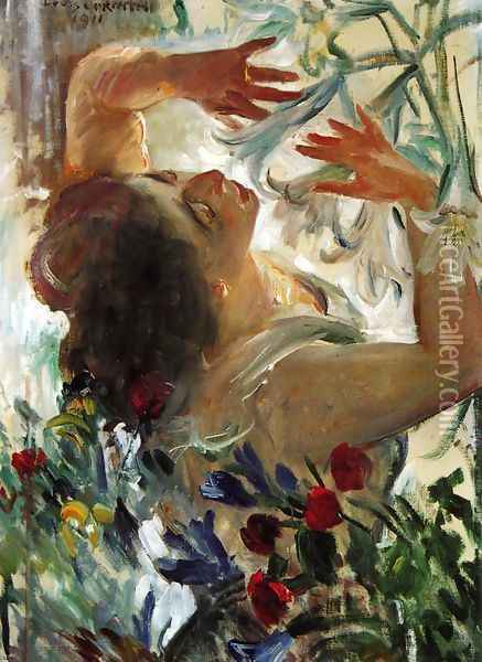 Woman with Lilies in a Greenhouse Oil Painting - Lovis (Franz Heinrich Louis) Corinth