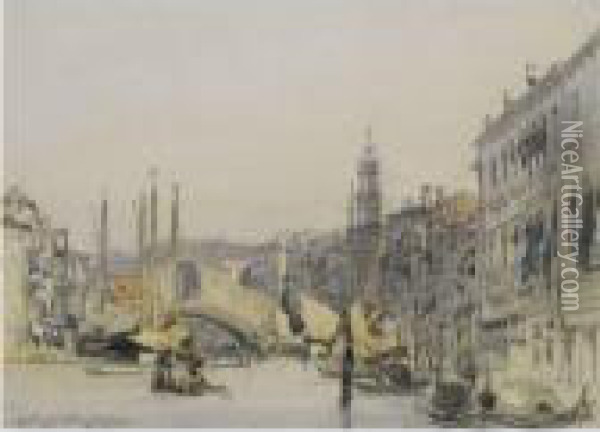 The Grand Canal Looking Towards The Rialto Bridge, Venice Oil Painting - William Callow