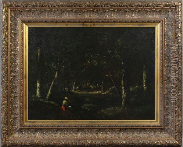 Interior Pool In Forest Oil Painting - Narcisse-Virgile D Az De La Pena