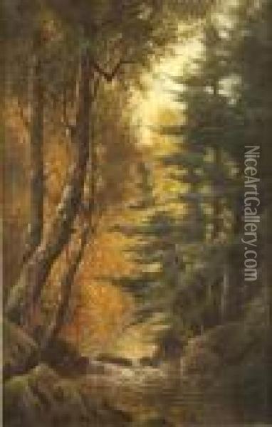River Landscape In Autumn Oil Painting - William Ongley