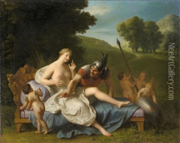 Venus, Mars Und Amor Oil Painting - Louis de Boulogne the Younger