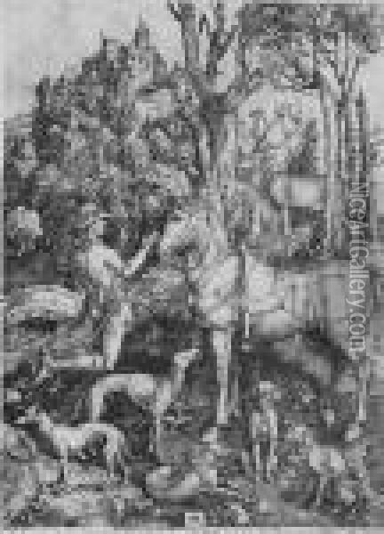 St. Eustace (b.57; M., Holl.60) Oil Painting - Albrecht Durer