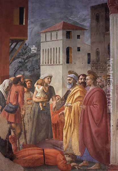 The Distribution of Alms and the Death of Ananias Oil Painting - Masaccio (Tommaso di Giovanni)