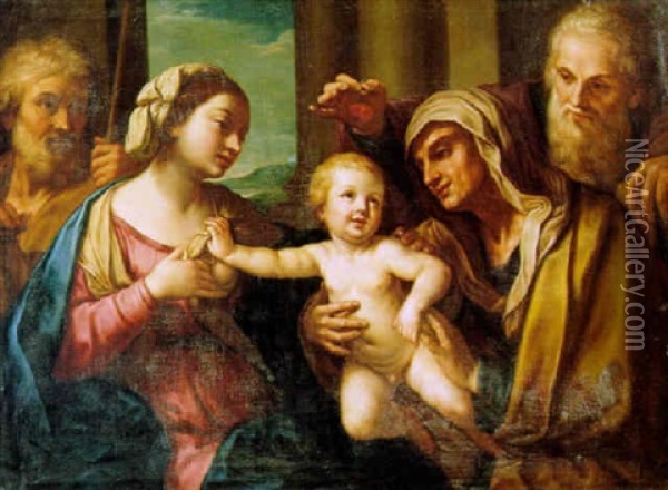 Sacra Famiglia Con Sant'anna E Gioacchino Oil Painting - Elisabetta Sirani