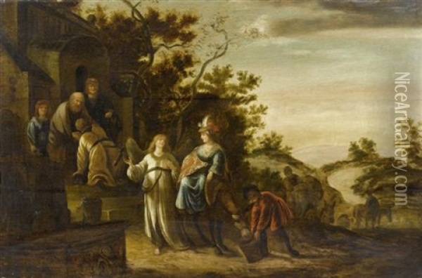 Erzengel Raphael Bei Tobit, Tobias Und Sara Oil Painting - Pieter Lastman