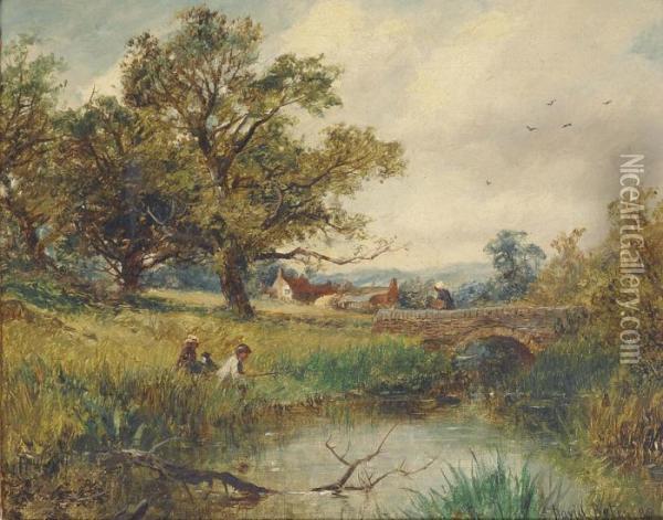 A Worcester Brook; And Fishing Pool Near Worcester Oil Painting - David Bates