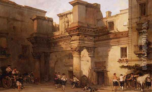 The Palace of Minerva, Rome, 1859 Oil Painting - David Roberts