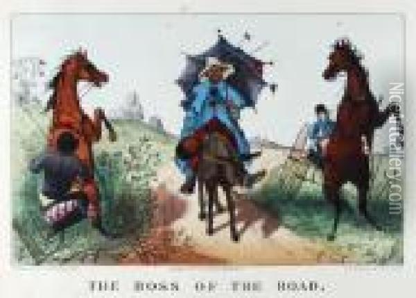 The Boss Of The Road; Bulldozed!! Oil Painting - Currier & Ives Publishers