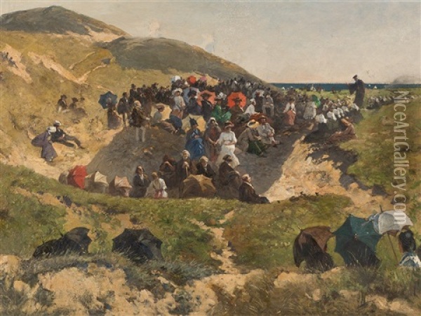 Dune Sermon Sylt Oil Painting - Julius Jacob the Younger