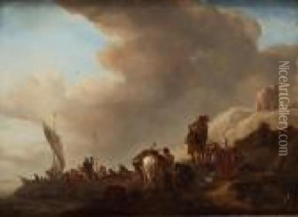Follower Of 
Resting Company By The Coast Oil Painting - Pieter Wouwermans or Wouwerman