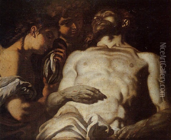 La Deploration Du Christ Oil Painting - Giacinto Brandi