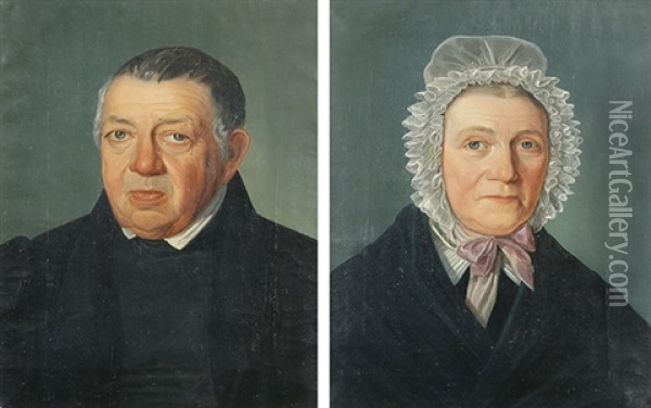 Brustbildnis Einer Dame Mit Spitzenhaube - Brustbildnis Eines Herrn In Dunkler Jacke Oil Painting - Leopold Rottmann