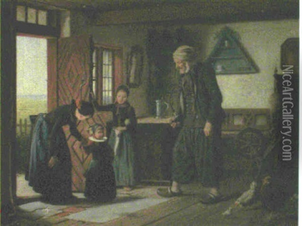 A Visit To Grandpa Oil Painting - Johann Julius Exner