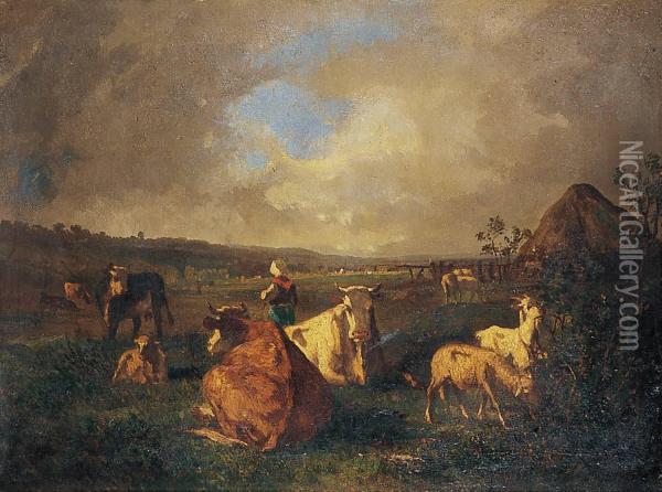 Bergere Et Son Troupeau Oil Painting - Frederic Goerg