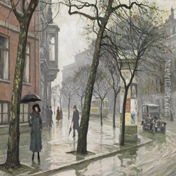 View From The Streets Of Copenhagen Oil Painting - Paul-Gustave Fischer