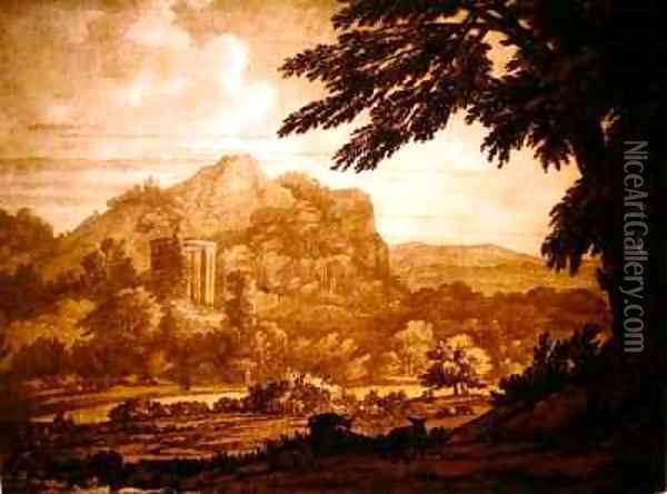 Landscape with a Temple Oil Painting - Alexander Cozens