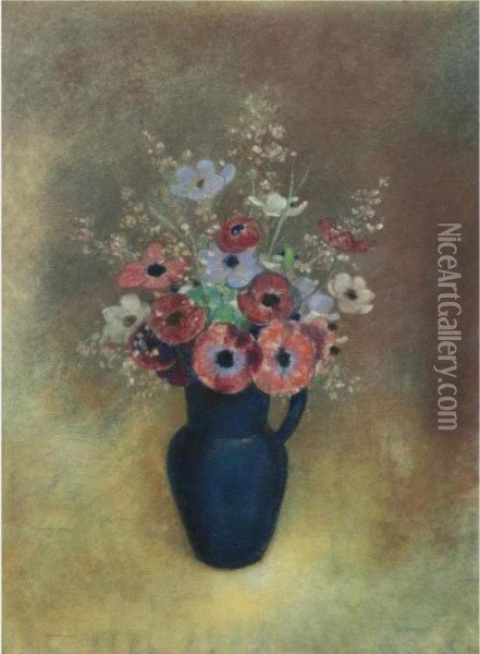 Anemones Dans Une Cruche Oil Painting - Odilon Redon